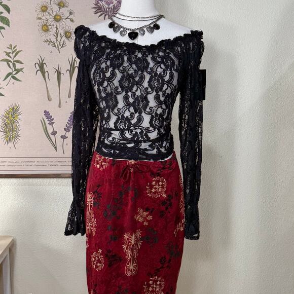 Maje Tops - Vintage 90s Y2k Maje Paris Navy Sheer Lace Off Shoulder Top Sexy Romantic Goth M